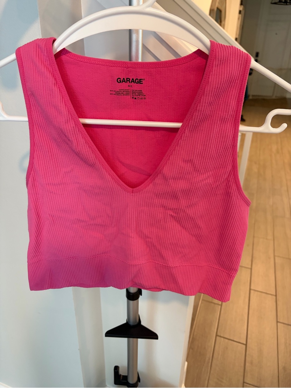 Garage Hot Pink Ribbed V-Neck Crop Tank